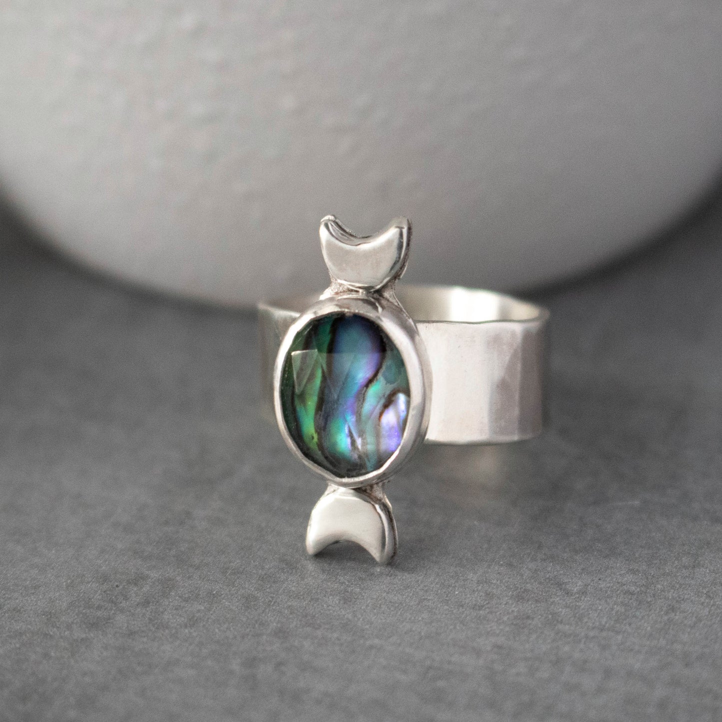 Size 8.5 Faceted Abalone Moon Phase Ring-Womens-LittleGreenRoomJewelry-LittleGreenRoomJewelry