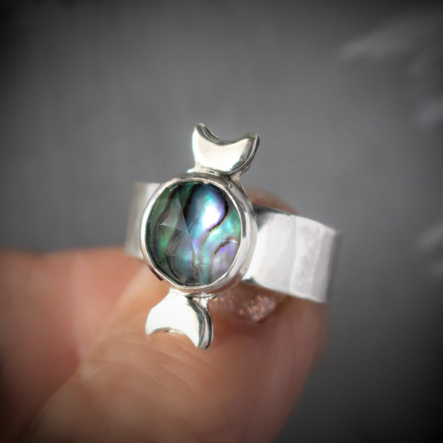 Size 8.5 Faceted Abalone Moon Phase Ring-Womens-LittleGreenRoomJewelry-LittleGreenRoomJewelry
