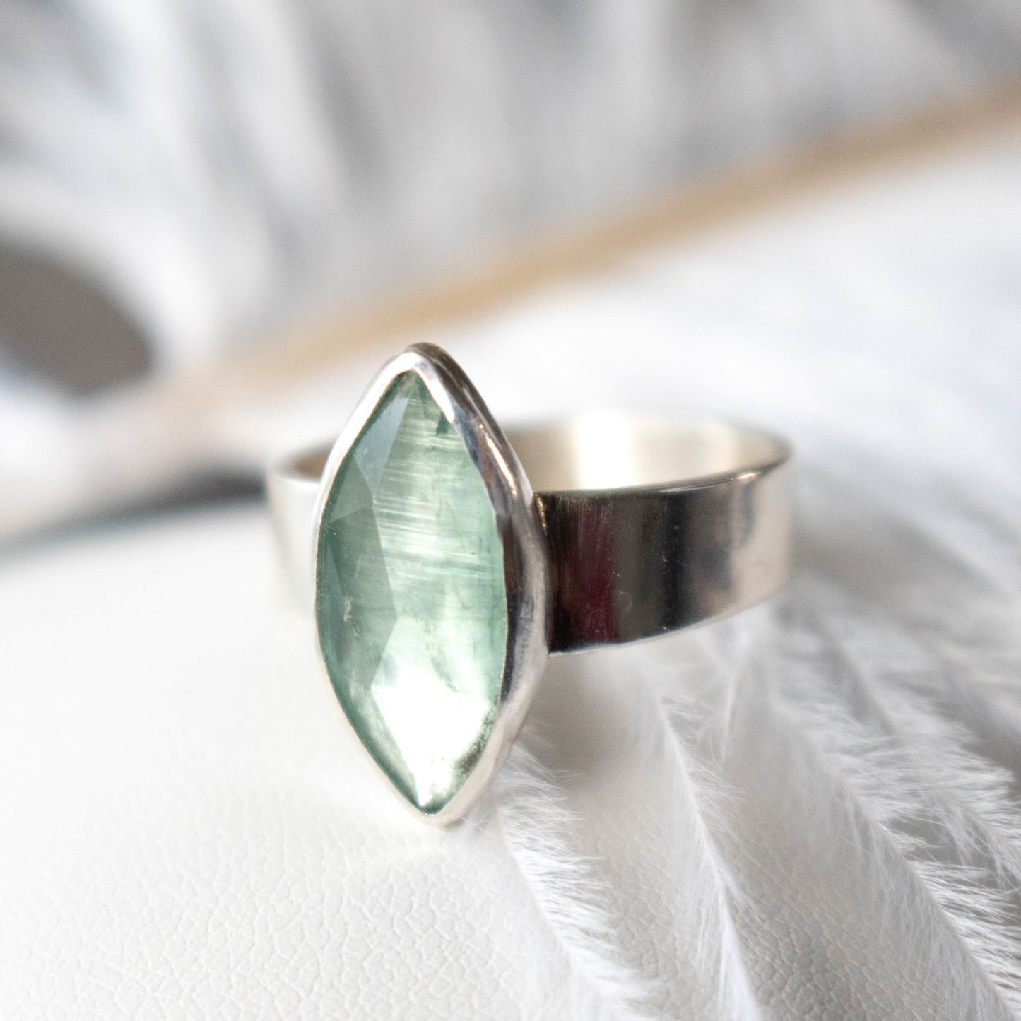 Faceted Aqua Kyanite Ring Set-Womens-LittleGreenRoomJewelry-LittleGreenRoomJewelry