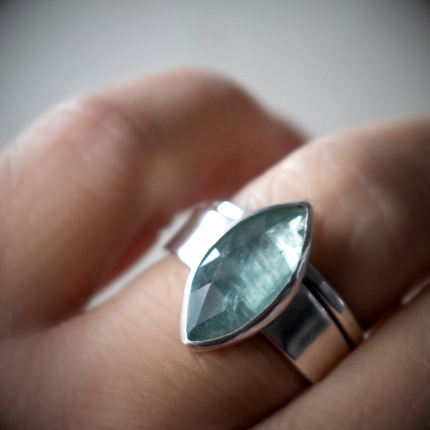 Faceted Aqua Kyanite Ring Set-Womens-LittleGreenRoomJewelry-LittleGreenRoomJewelry