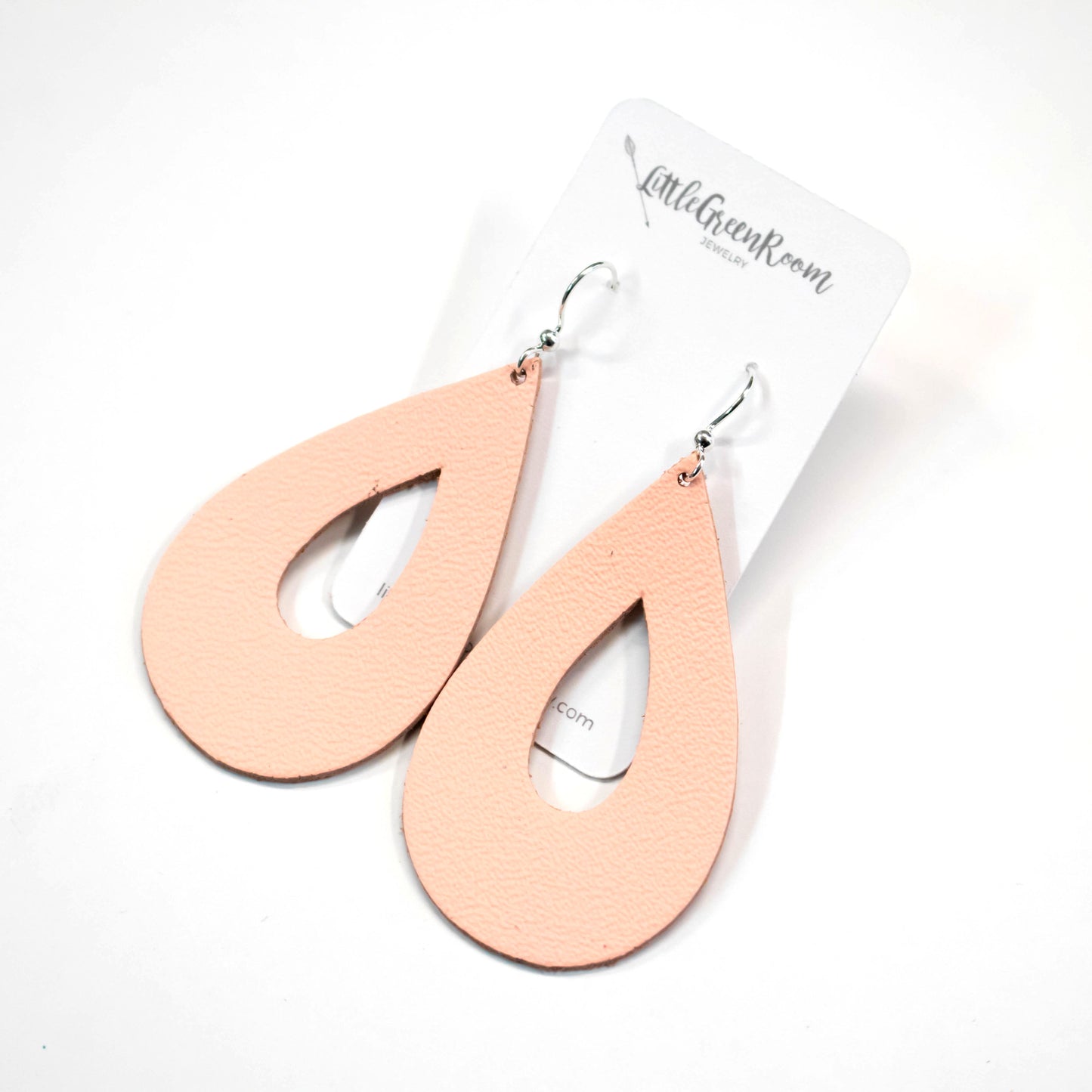 Peach Teardrop Leather Earrings-Womens-LittleGreenRoomJewelry-LittleGreenRoomJewelry