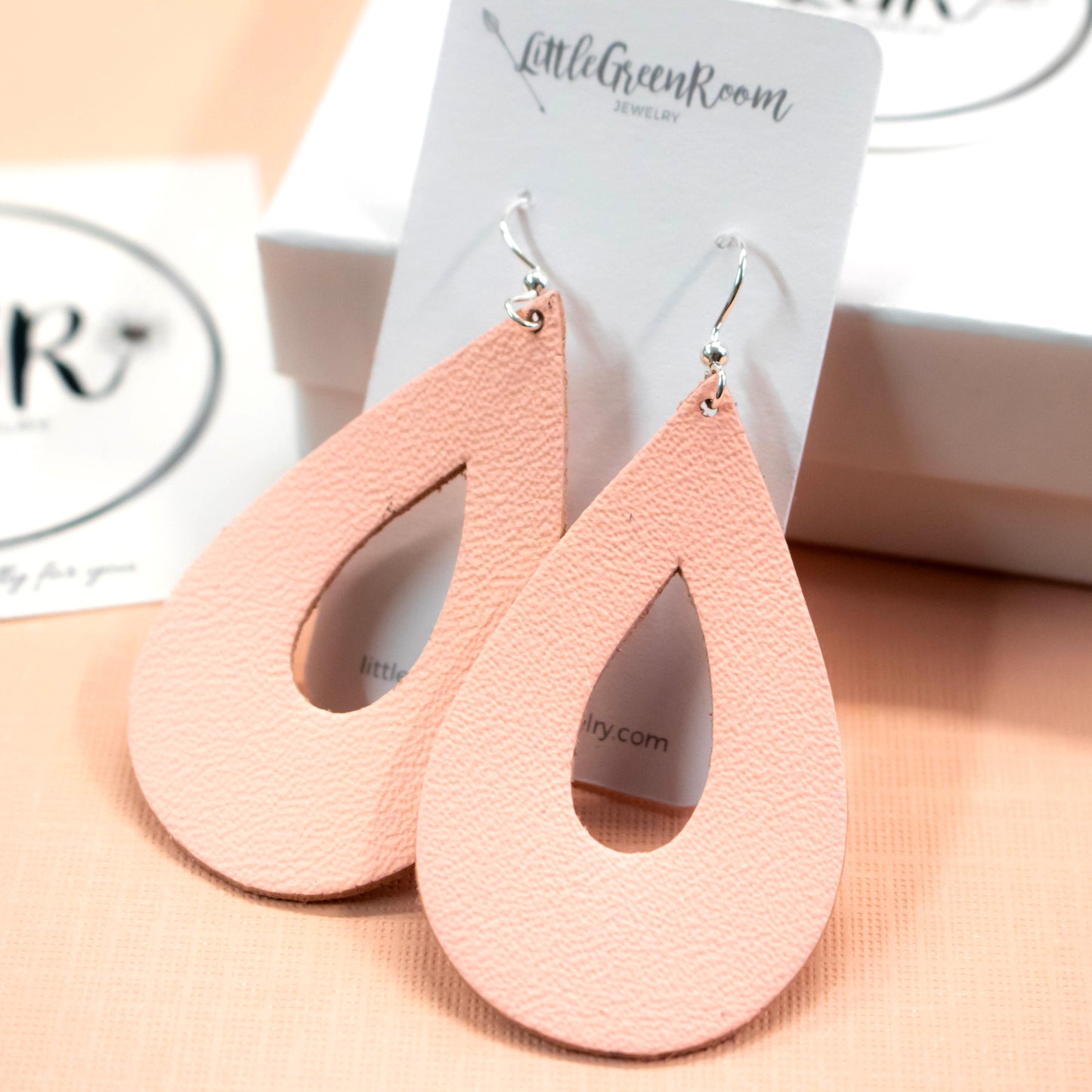 Peach Teardrop Leather Earrings-Womens-LittleGreenRoomJewelry-LittleGreenRoomJewelry