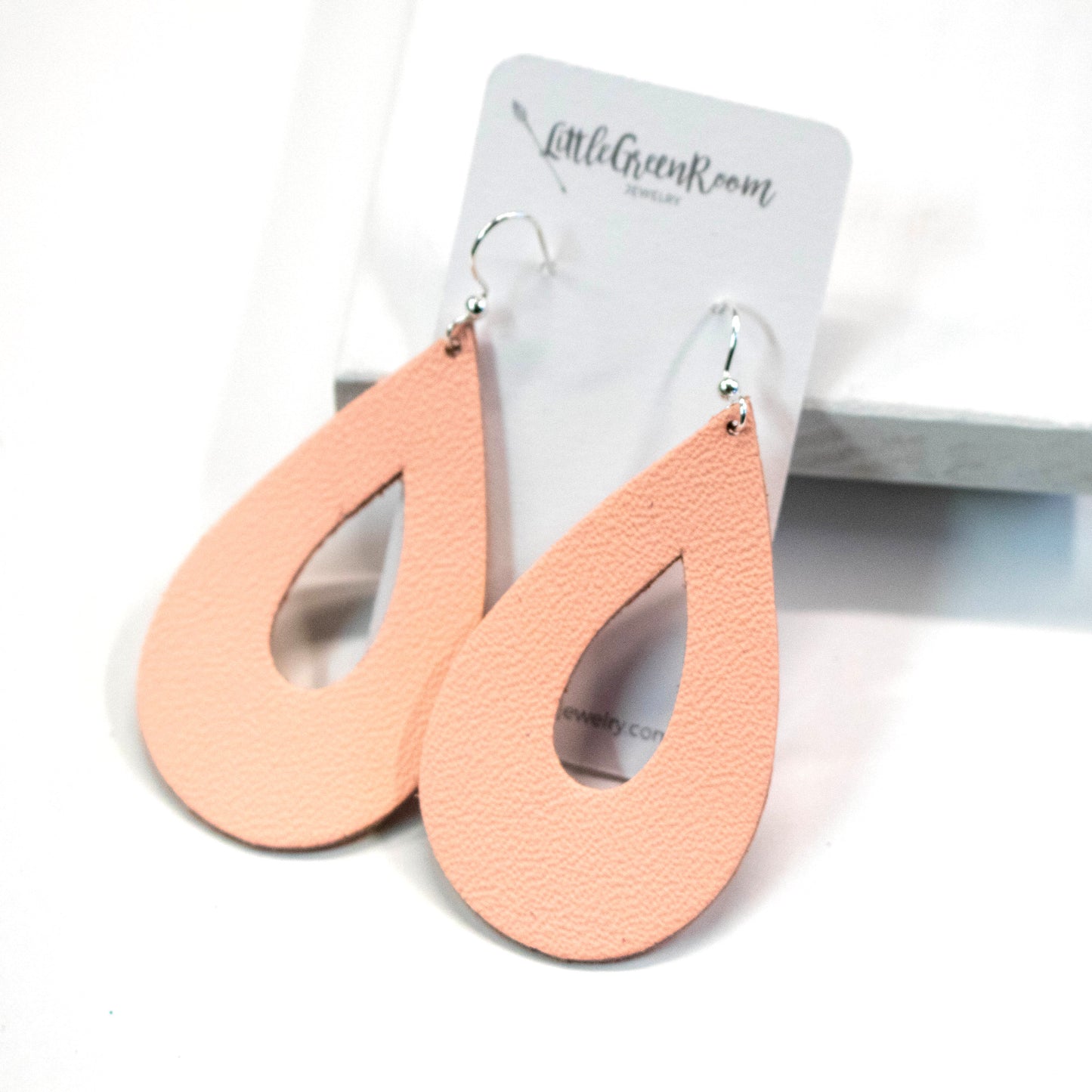 Peach Teardrop Leather Earrings-Womens-LittleGreenRoomJewelry-LittleGreenRoomJewelry