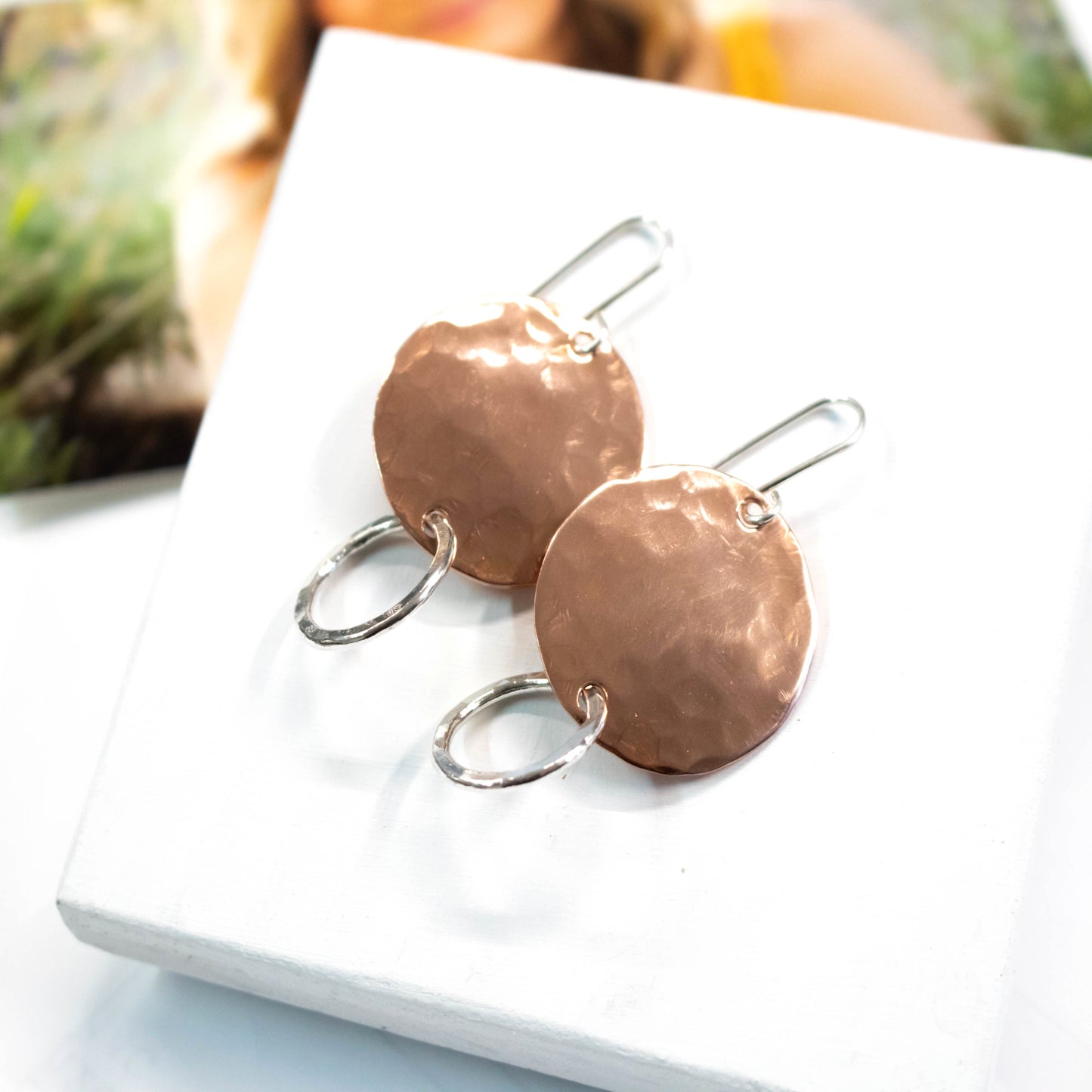 Modern Copper Hammered Disk Earrings-Womens-LittleGreenRoomJewelry-LittleGreenRoomJewelry