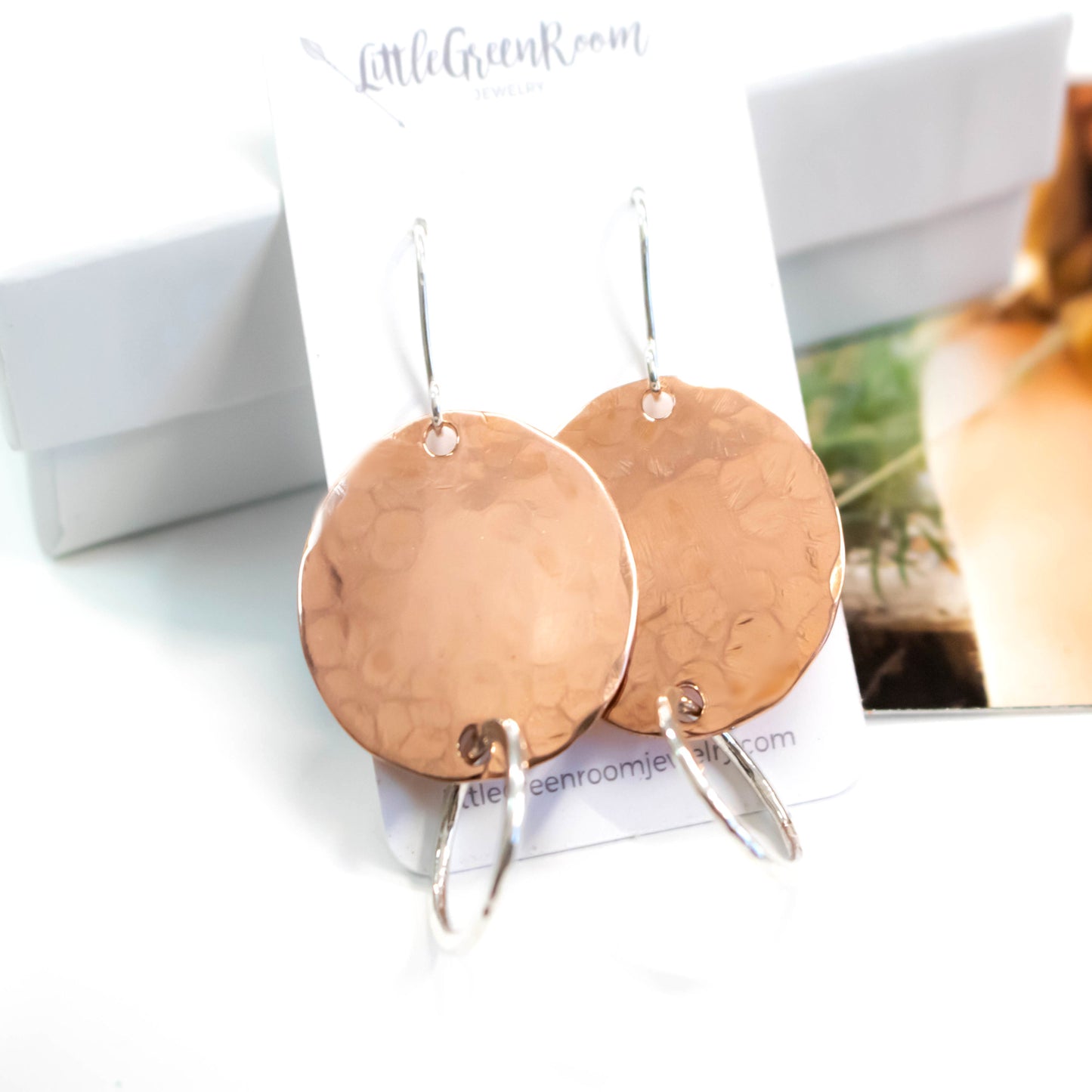 Modern Copper Hammered Disk Earrings-Womens-LittleGreenRoomJewelry-LittleGreenRoomJewelry