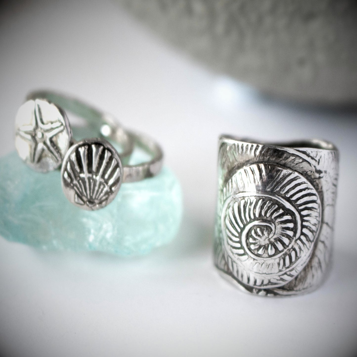 Sterling Silver Seas Shell Embossed Ring-womens-LittleGreenRoomJewelry-LittleGreenRoomJewelry