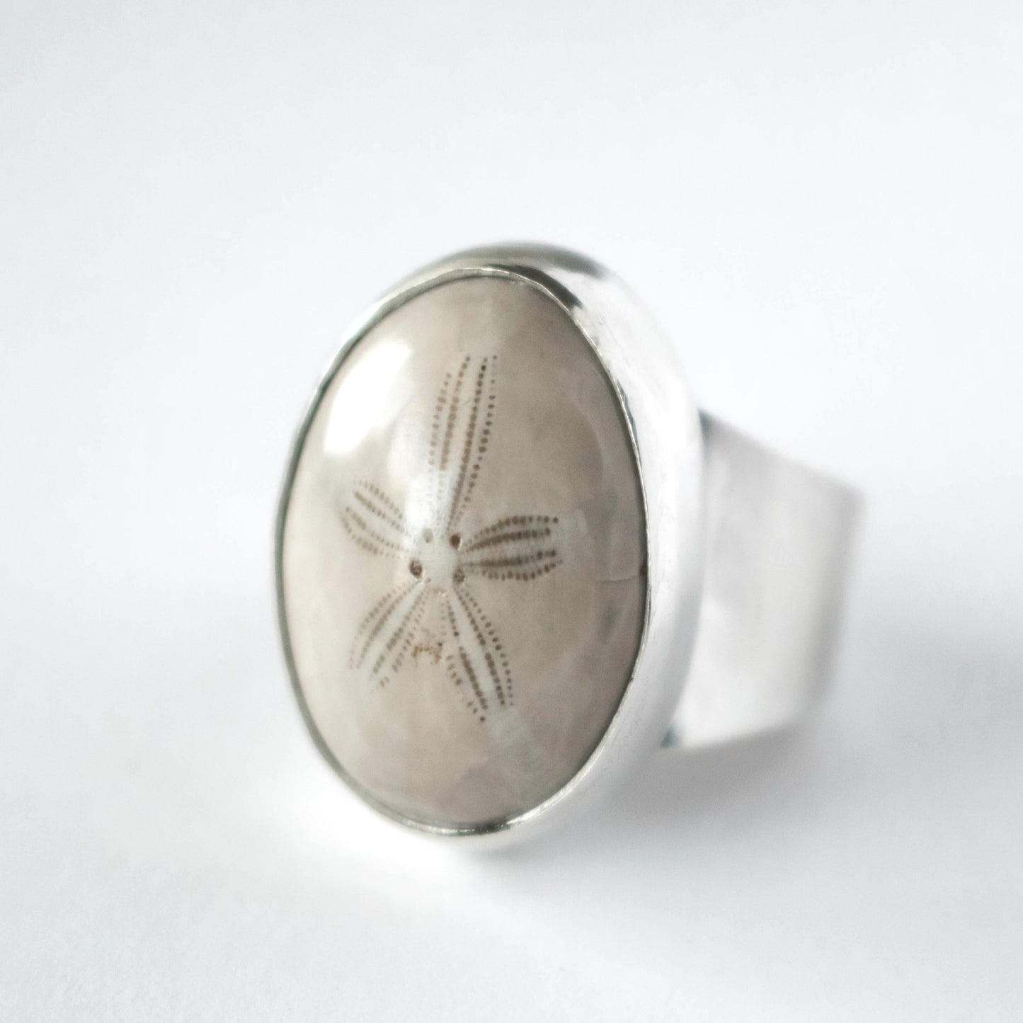 Sterling Silver Fossil Sand Dollar Ring-Womens-LittleGreenRoomJewelry-LittleGreenRoomJewelry