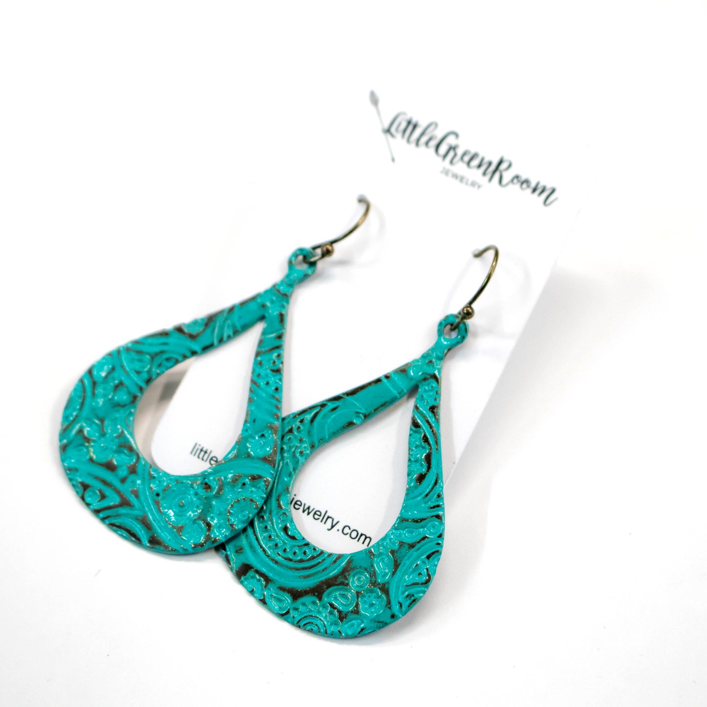 Turquoise Paisley Print Earrings-Womens-LittleGreenRoomJewelry-LittleGreenRoomJewelry
