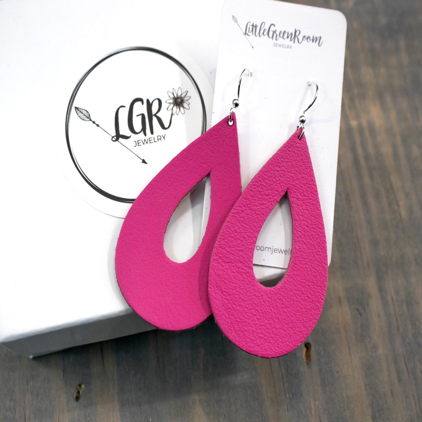 Bright Pink Leather Teardrop Earrings-Womens-LittleGreenRoomJewelry-LittleGreenRoomJewelry