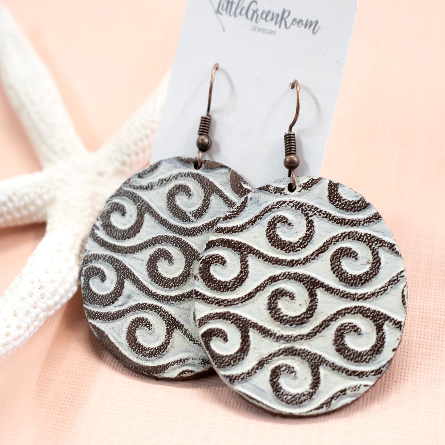 Beach Waves Leather Earrings-Womens-LittleGreenRoomJewelry-LittleGreenRoomJewelry