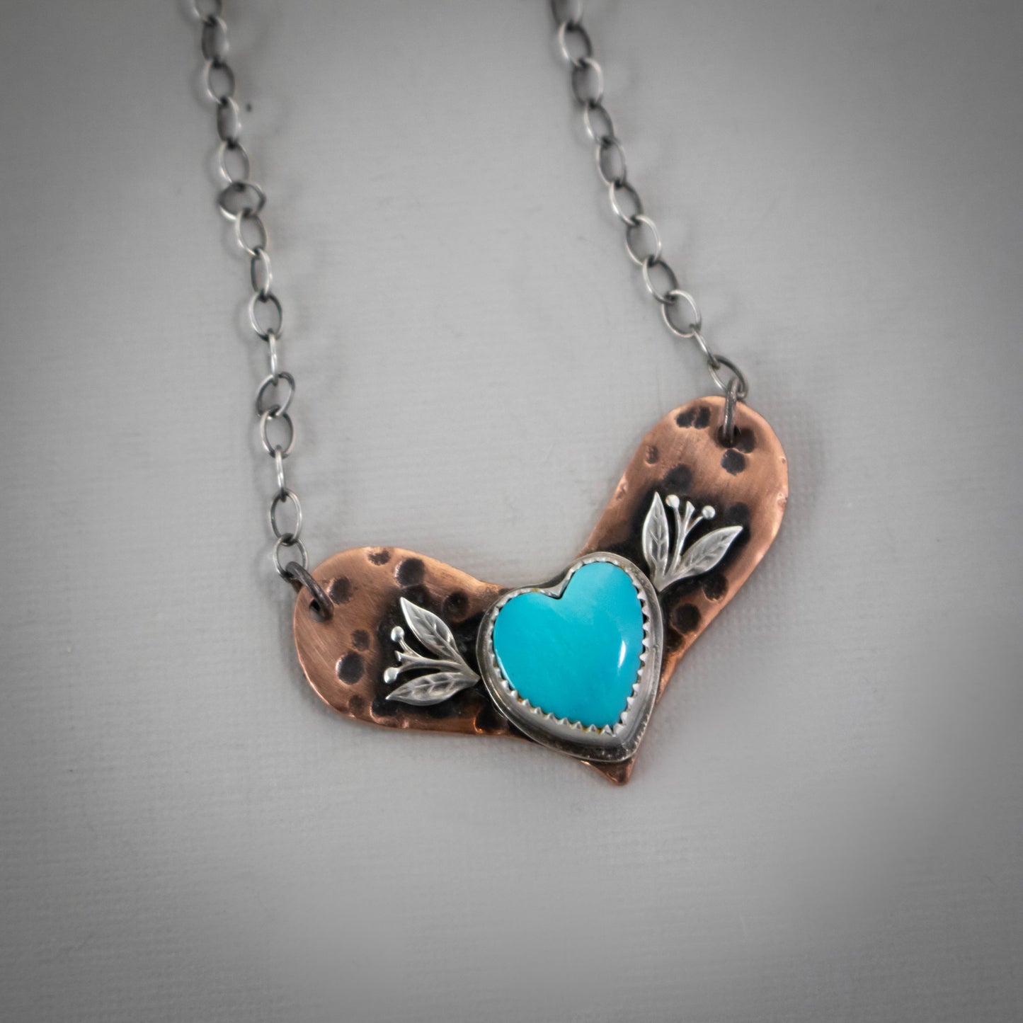 Copper And Turquoise Heart Leaf Necklace-Womens-LittleGreenRoomJewelry-LittleGreenRoomJewelry