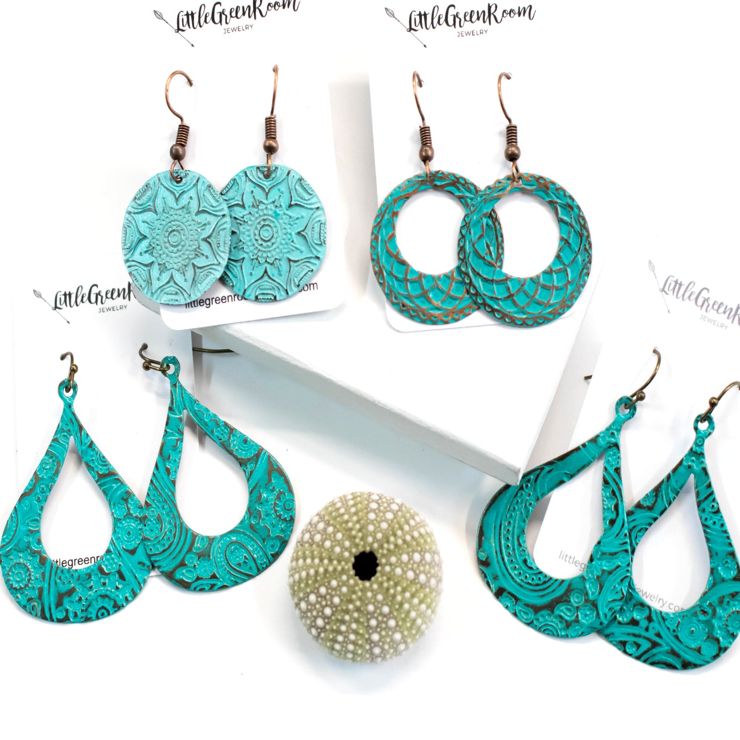 Turquoise Paisley Print Earrings-Womens-LittleGreenRoomJewelry-LittleGreenRoomJewelry