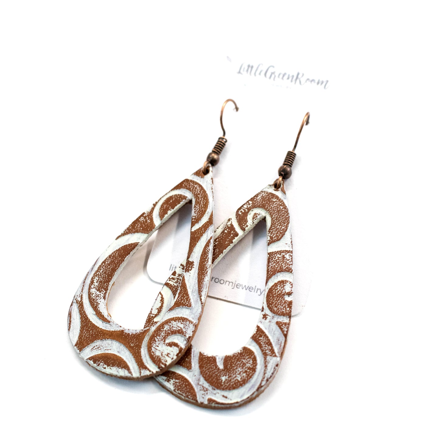 Shabby Chic Painted Leather Teardrop Earrings-Womens-LittleGreenRoomJewelry-LittleGreenRoomJewelry