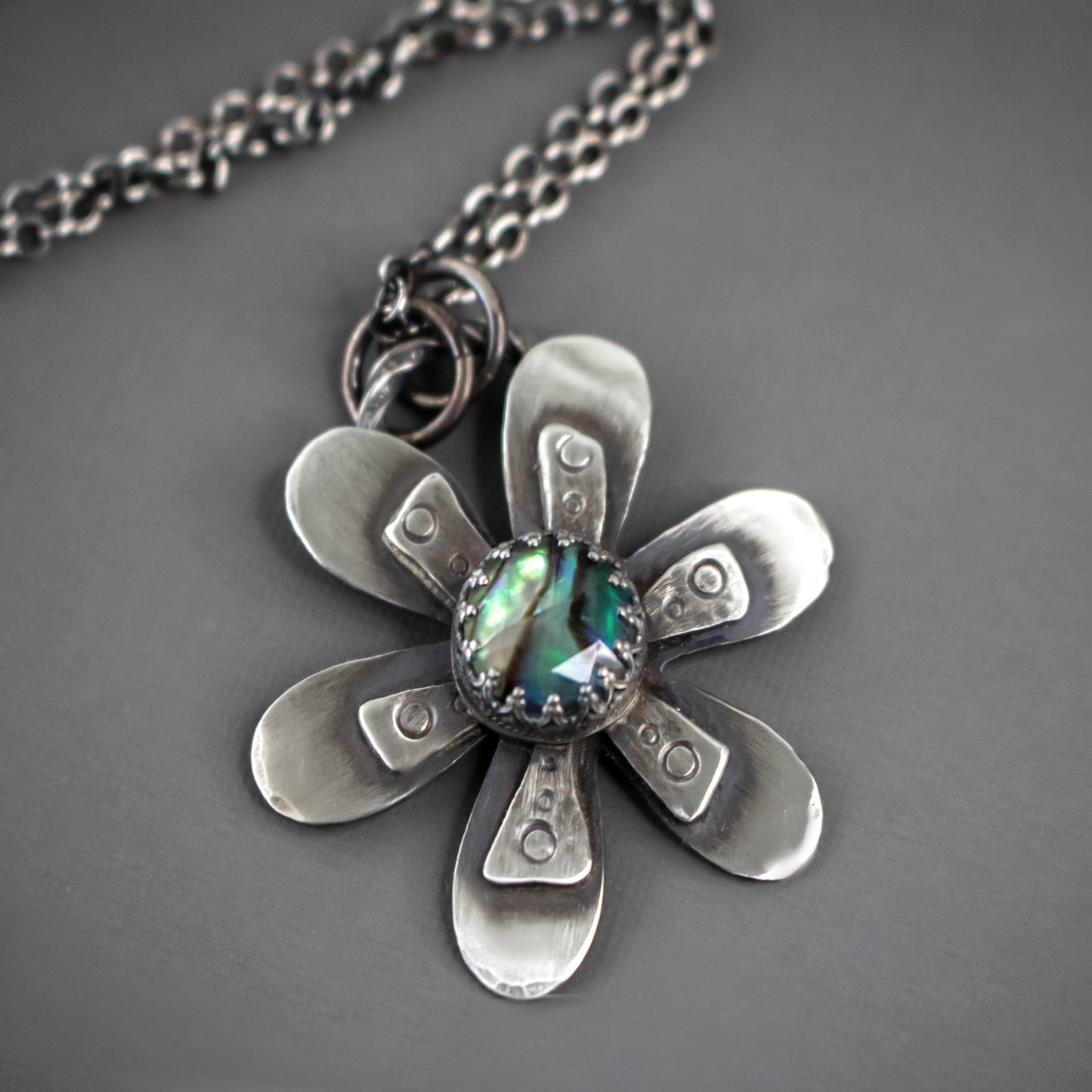 Faceted Abalone Flower Necklace-Womens-LittleGreenRoomJewelry-LittleGreenRoomJewelry