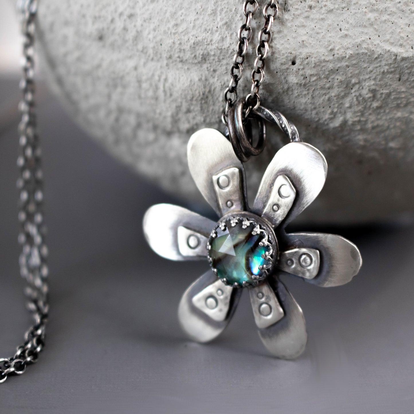 Faceted Abalone Flower Necklace-Womens-LittleGreenRoomJewelry-LittleGreenRoomJewelry