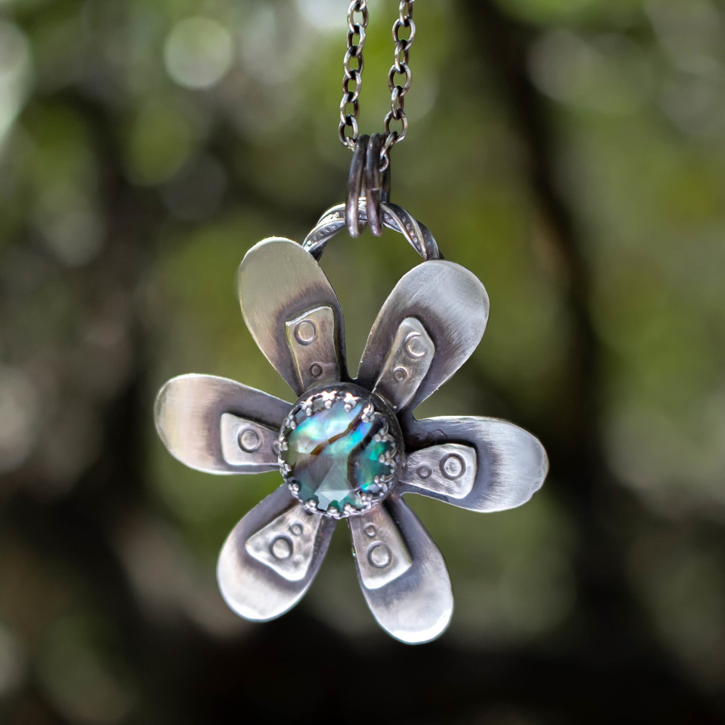 Faceted Abalone Flower Necklace-Womens-LittleGreenRoomJewelry-LittleGreenRoomJewelry