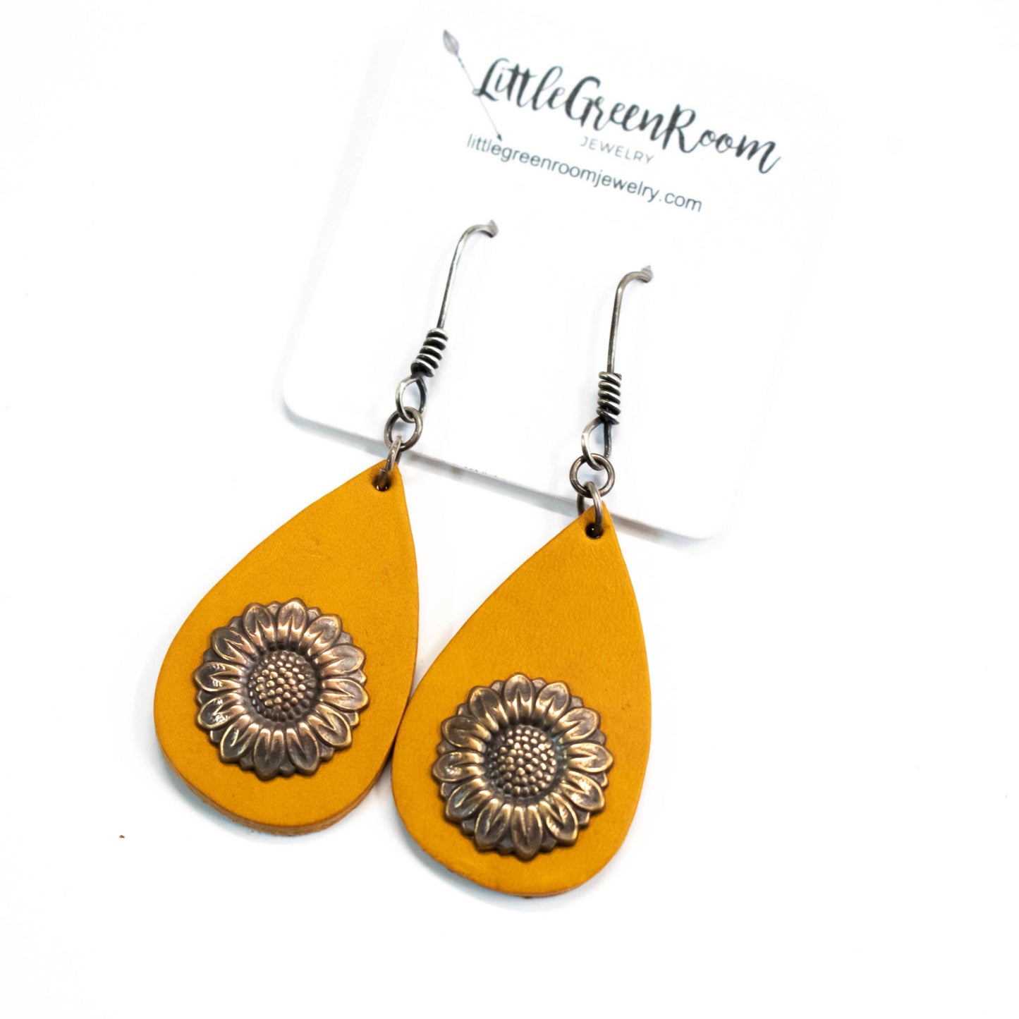 Leather Sunflower Earrings-Womens-LittleGreenRoomJewelry-LittleGreenRoomJewelry