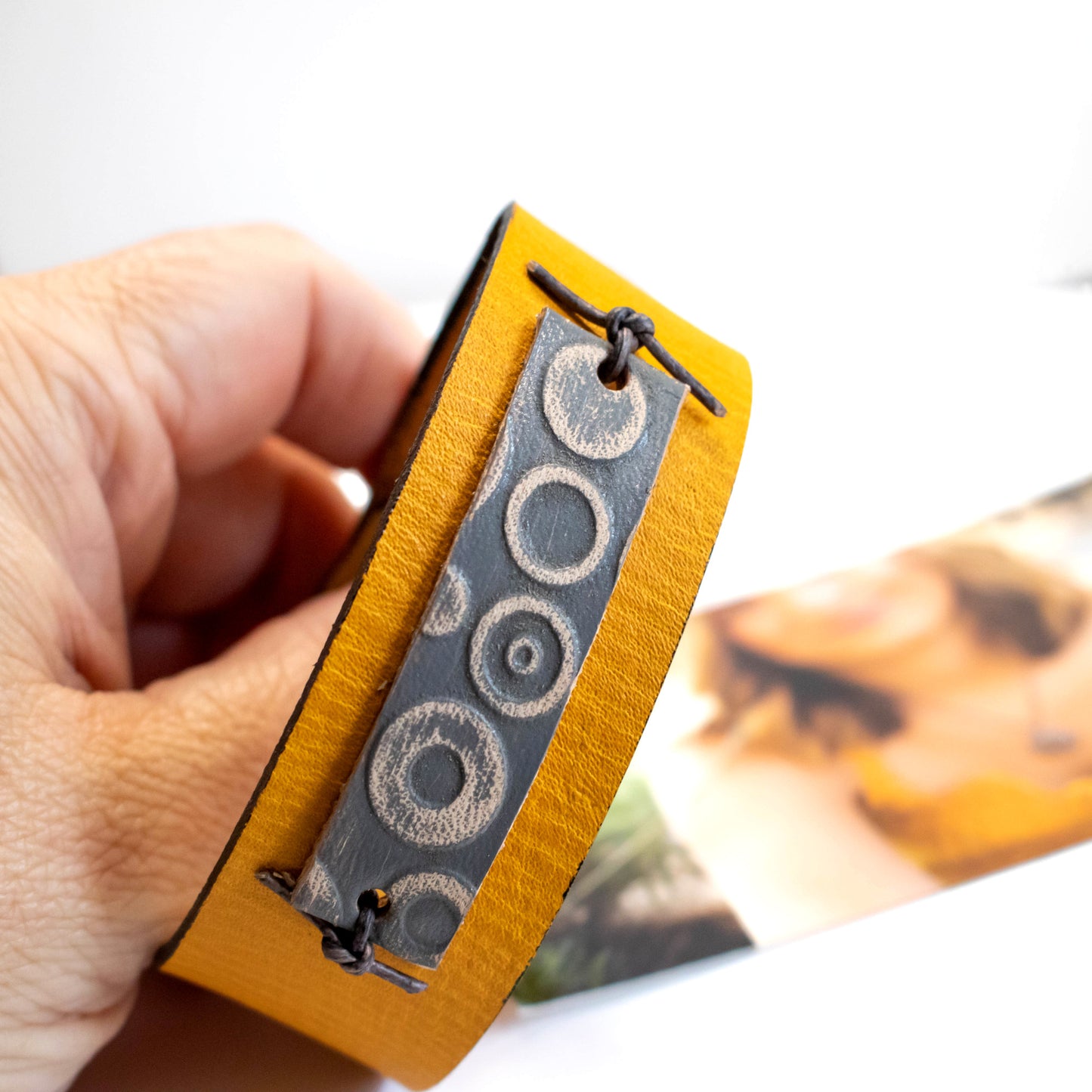 Mod Yellow Leather Cuff Bracelet-Womens-LittleGreenRoomJewelry-LittleGreenRoomJewelry