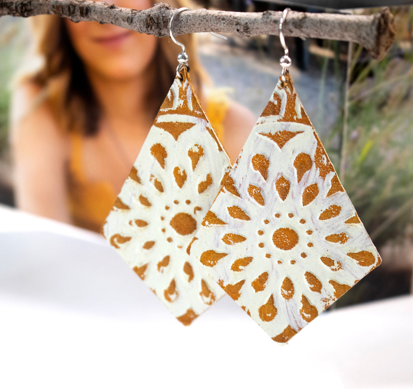 Boho Painted Leather Earrings-Womens-LittleGreenRoomJewelry-LittleGreenRoomJewelry