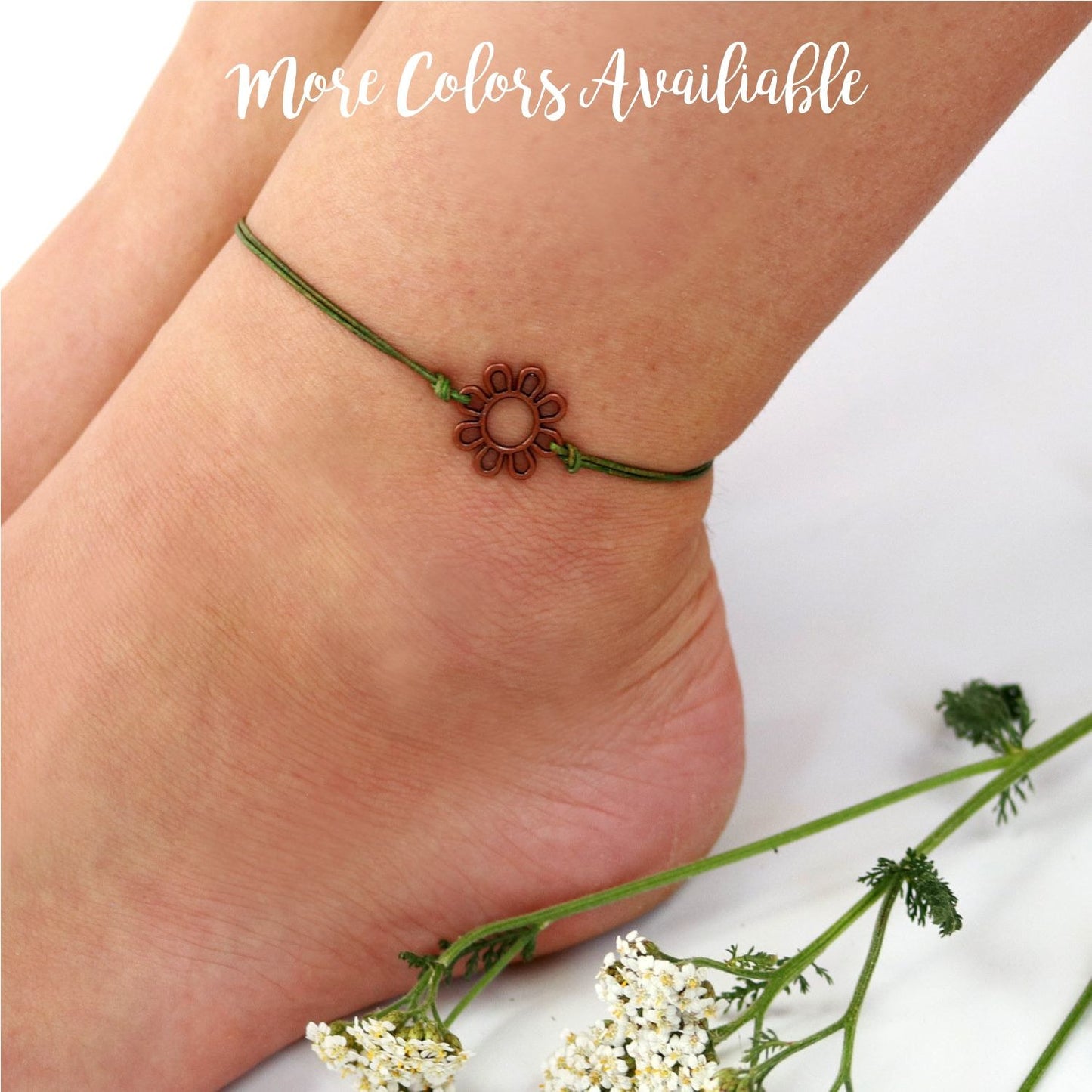 Leather Wild Flower Ankle Bracelet-Womens-LittleGreenRoomJewelry-LittleGreenRoomJewelry