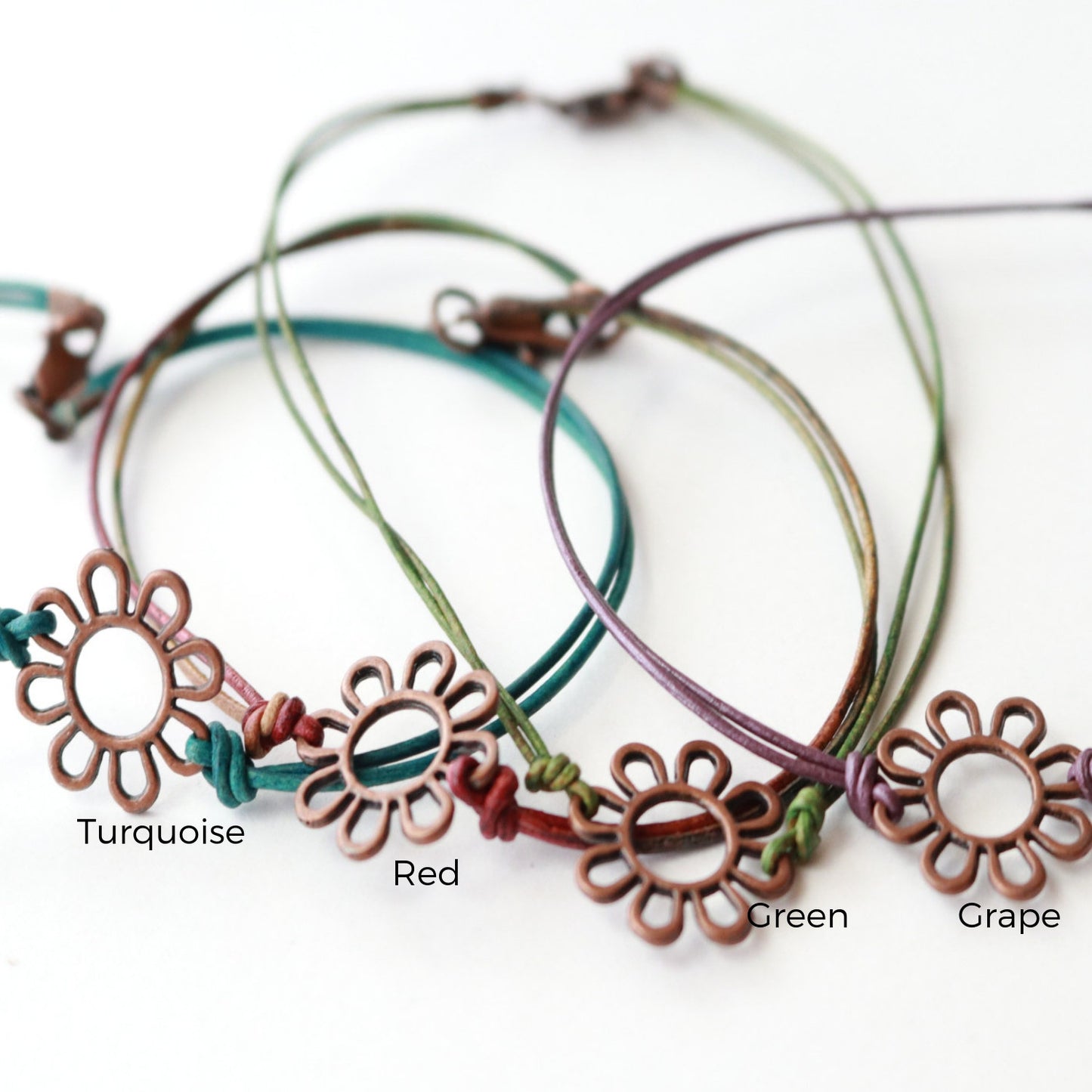 Leather Wild Flower Ankle Bracelet-Womens-LittleGreenRoomJewelry-LittleGreenRoomJewelry