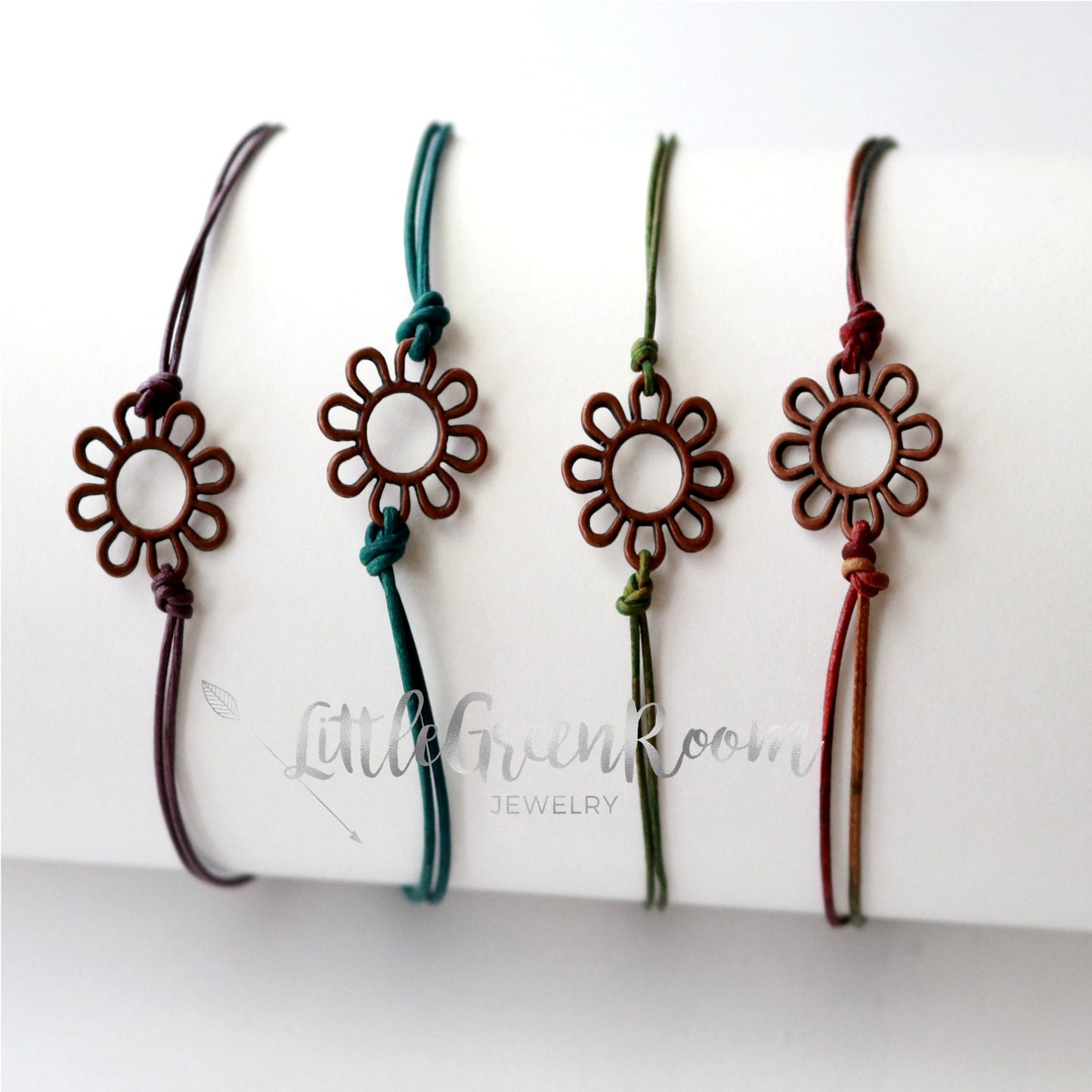 Leather Wild Flower Ankle Bracelet-Womens-LittleGreenRoomJewelry-LittleGreenRoomJewelry