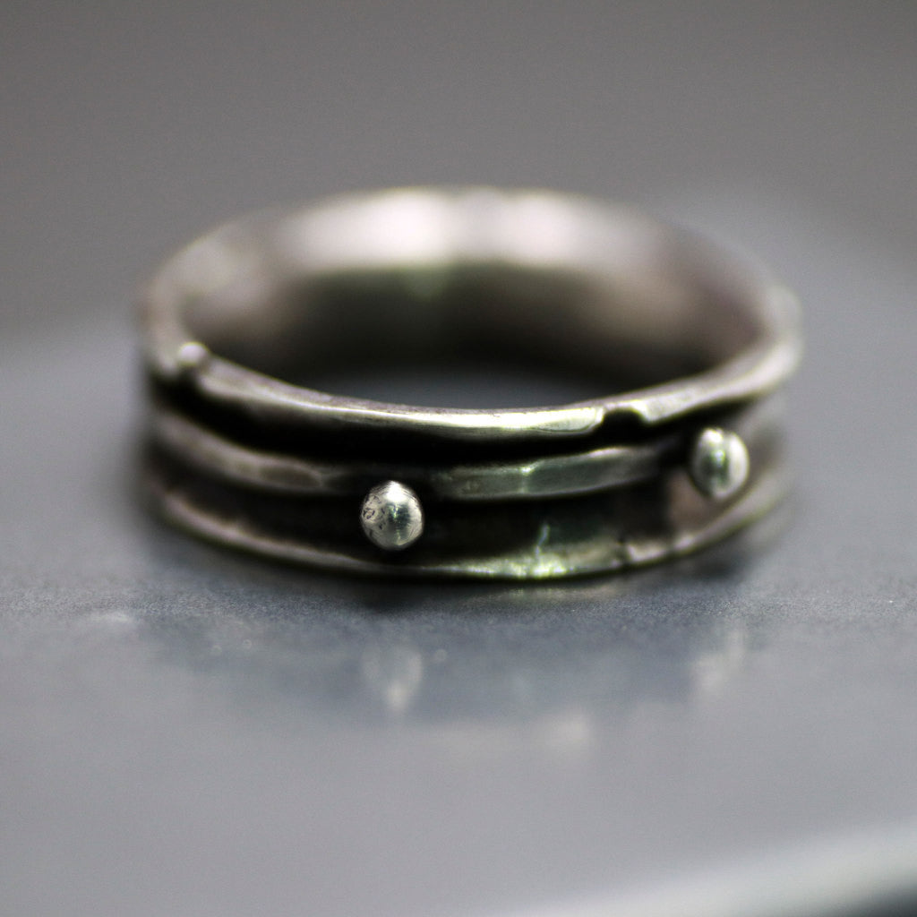 Rustic Antiqued Bead Band Ring-Womens Rustic Band Ring-Womens Rustic-LittleGreenRoomJewelry-LittleGreenRoomJewelry