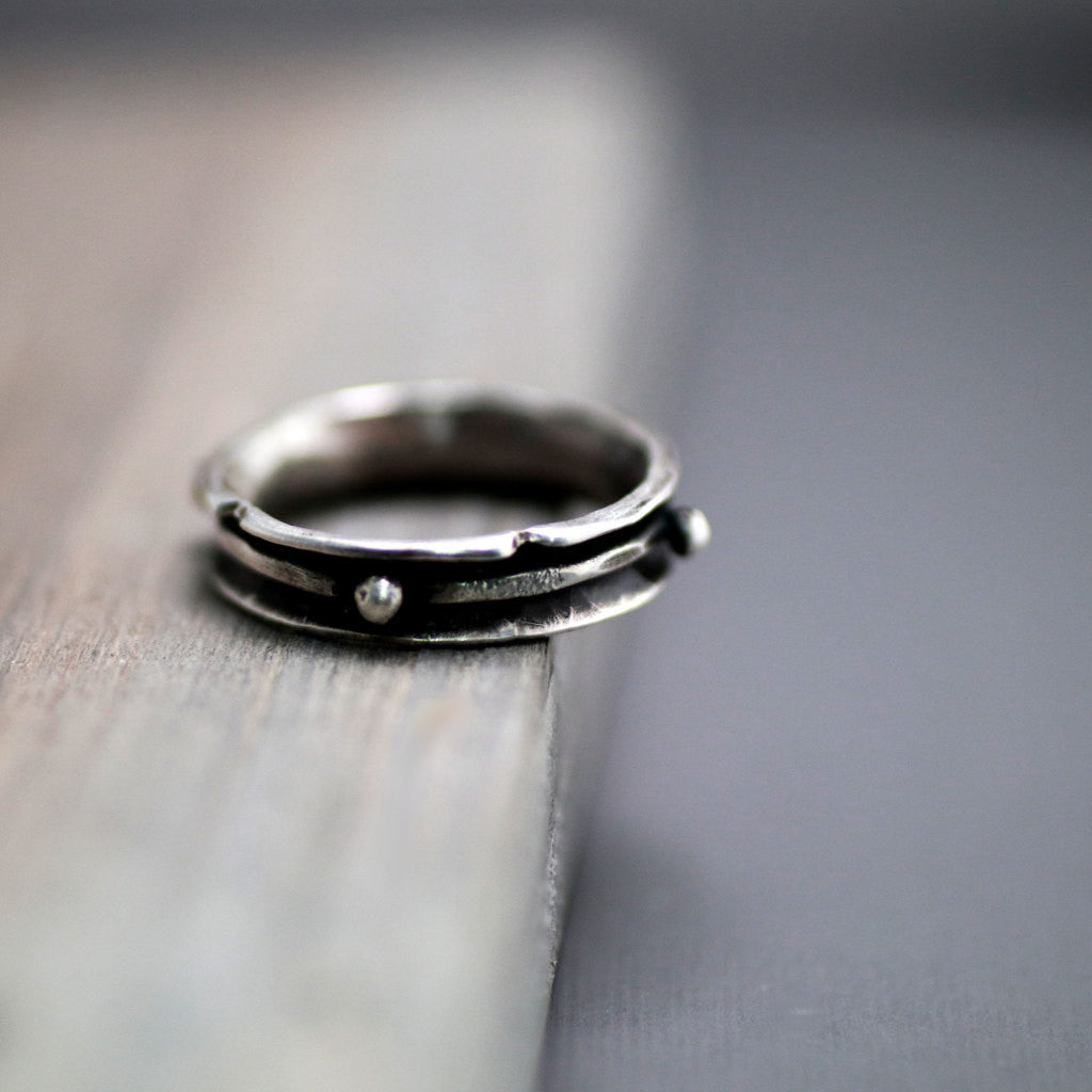 Rustic Antiqued Bead Band Ring-Womens Rustic Band Ring-Womens Rustic-LittleGreenRoomJewelry-LittleGreenRoomJewelry