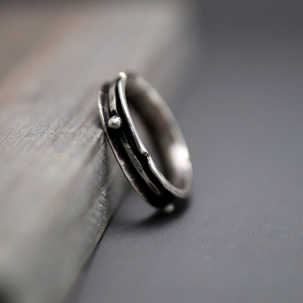 Rustic Antiqued Bead Band Ring-Womens Rustic Band Ring-Womens Rustic-LittleGreenRoomJewelry-LittleGreenRoomJewelry