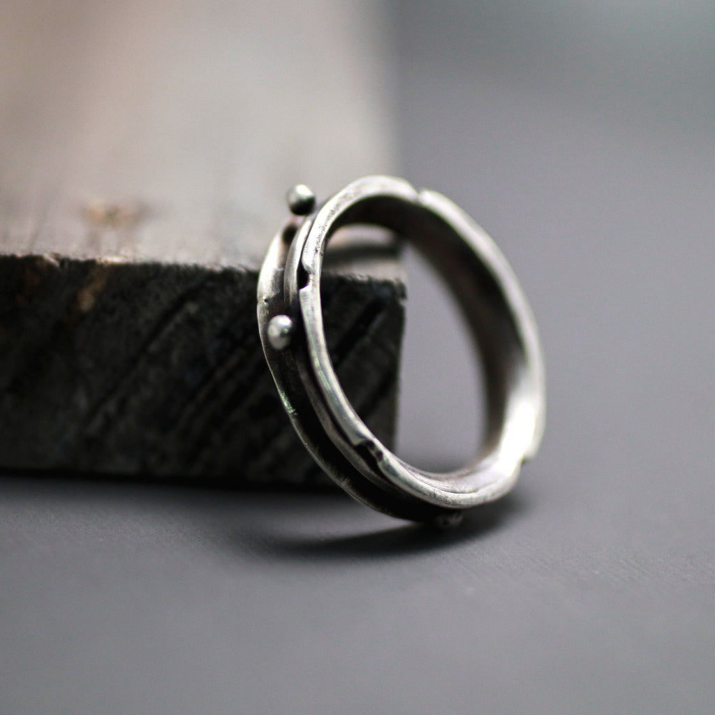 Rustic Antiqued Bead Band Ring-Womens Rustic Band Ring-Womens Rustic-LittleGreenRoomJewelry-LittleGreenRoomJewelry