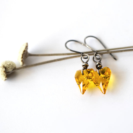 Yellow Crystal Heart Earrings-Womens-LittleGreenRoomJewelry-LittleGreenRoomJewelry