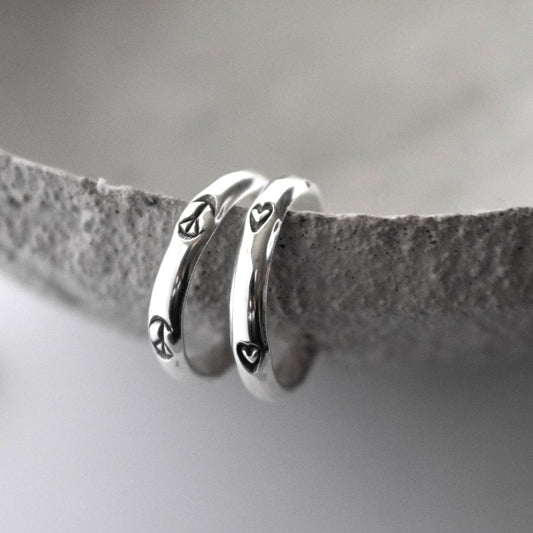 Peace And Love Sterling Silver Huggie Hoop Earrings-Womens-LittleGreenRoomJewelry-LittleGreenRoomJewelry