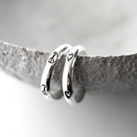 Peace And Love Sterling Silver Huggie Hoop Earrings-Womens-LittleGreenRoomJewelry-LittleGreenRoomJewelry