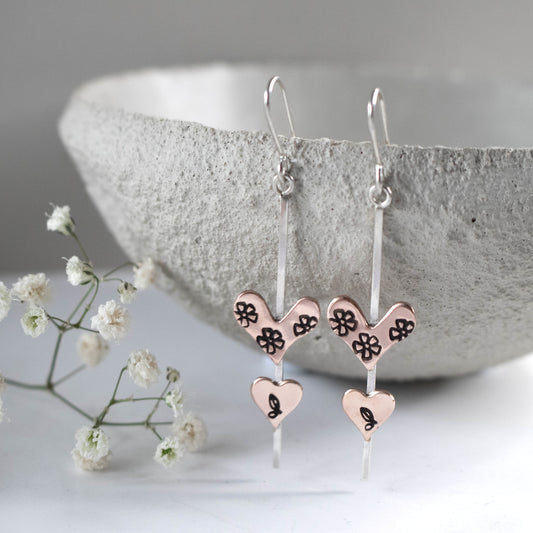 Copper Heart Flower Earrings-Womens-LittleGreenRoomJewelry-LittleGreenRoomJewelry