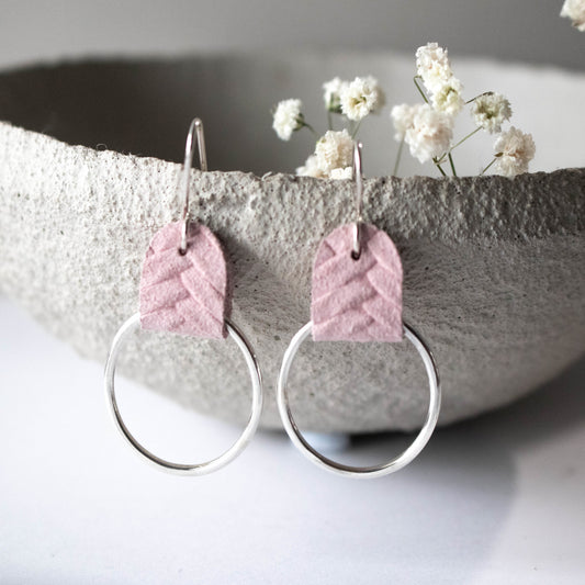 Pretty In Pink Leather Hoop Earrings-Womens-LittleGreenRoomJewelry-LittleGreenRoomJewelry