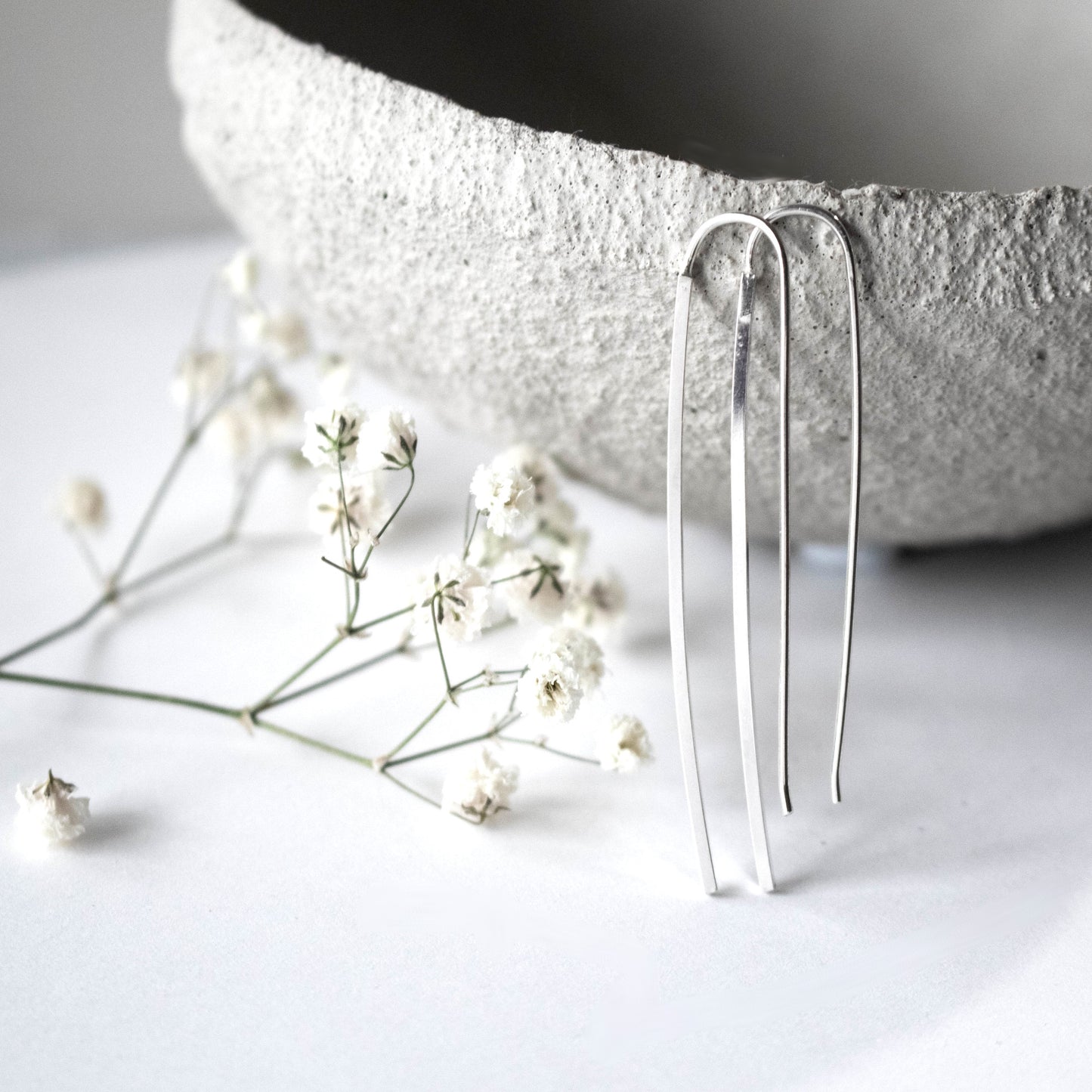 Minimalist Sterling Silver Reflective Bar Earrings-Womens-LittleGreenRoomJewelry-LittleGreenRoomJewelry