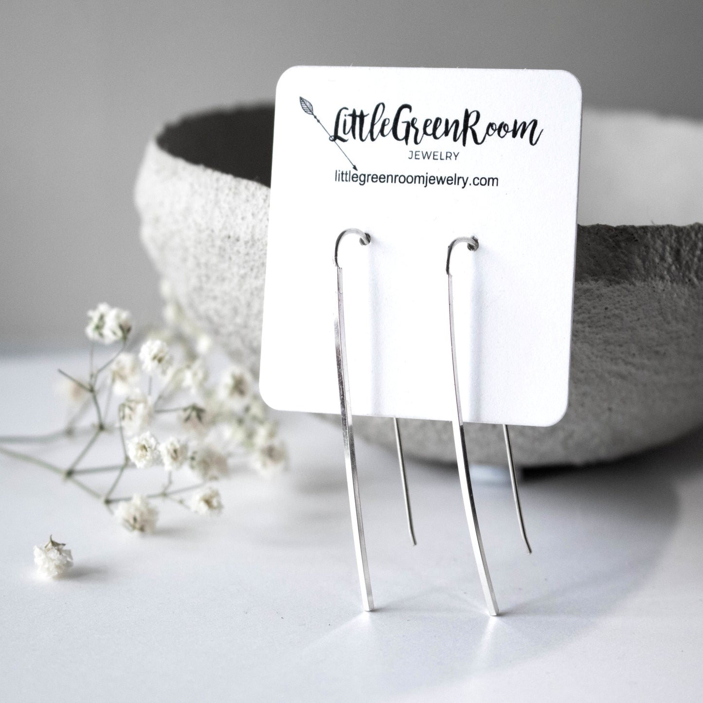 Minimalist Sterling Silver Reflective Bar Earrings-Womens-LittleGreenRoomJewelry-LittleGreenRoomJewelry