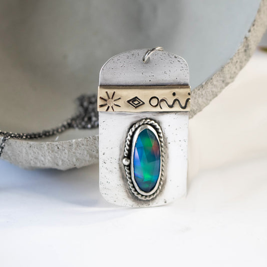 Aurora Opal Dog Tag Necklace-Womens-LittleGreenRoomJewelry-LittleGreenRoomJewelry