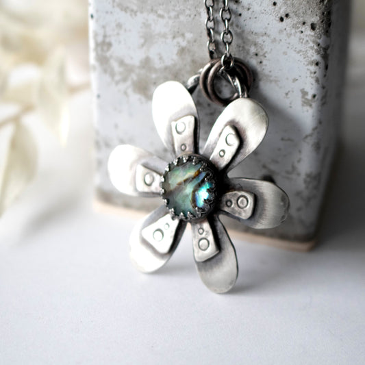 Faceted Abalone Flower Necklace-Womens-LittleGreenRoomJewelry-LittleGreenRoomJewelry