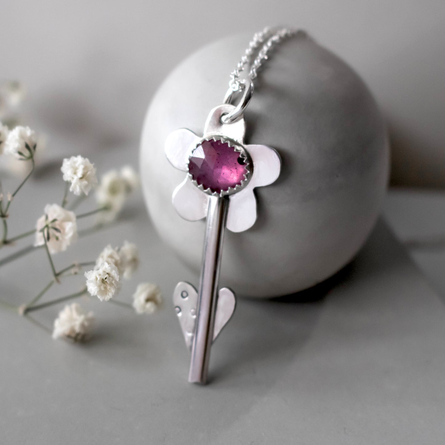 Faceted Pink Sapphire Flower Necklace-Womens-LittleGreenRoomJewelry-LittleGreenRoomJewelry