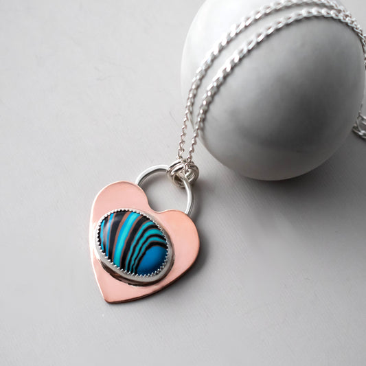 Turquoise Copper Heart Calsilica Necklace-Womens-LittleGreenRoomJewelry-LittleGreenRoomJewelry