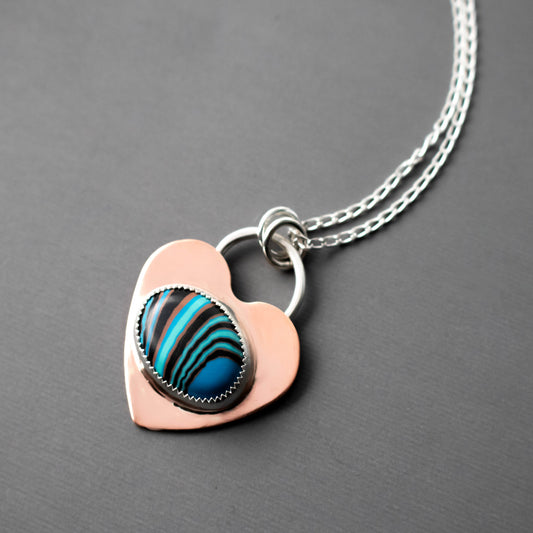 Turquoise Copper Heart Calsilica Necklace-Womens-LittleGreenRoomJewelry-LittleGreenRoomJewelry