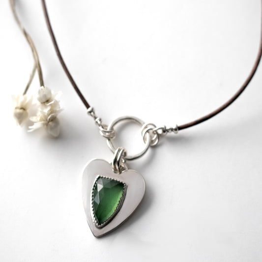 Faceted Green Serpentine Heart Charm Necklace-Womens-LittleGreenRoomJewelry-LittleGreenRoomJewelry
