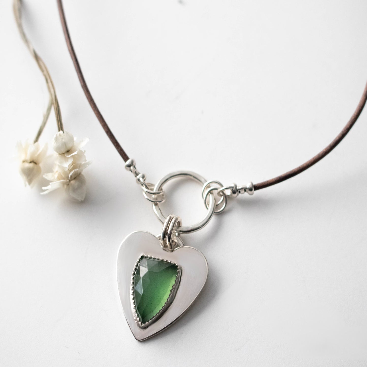 Faceted Green Serpentine Heart Charm Necklace-Womens-LittleGreenRoomJewelry-LittleGreenRoomJewelry