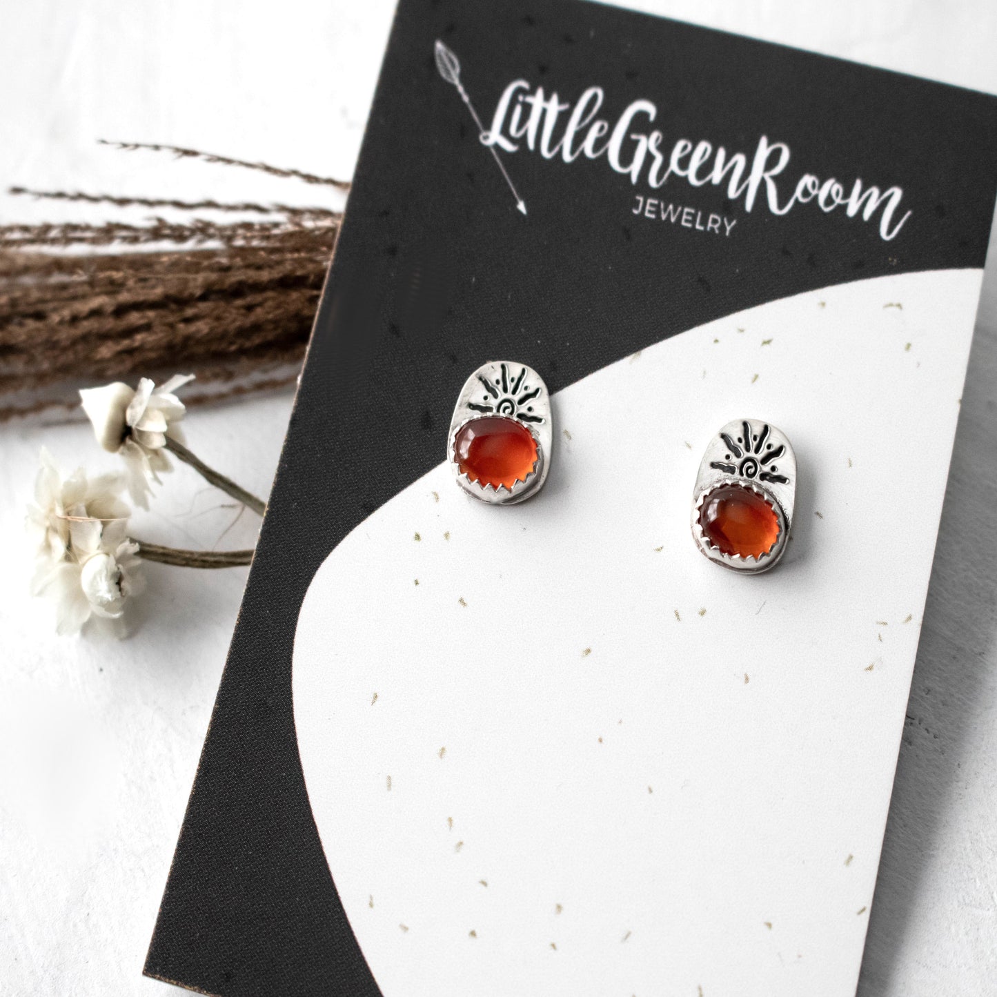 Summer Sunset Carnelian Stud Earrings-Womens-LittleGreenRoomJewelry-LittleGreenRoomJewelry