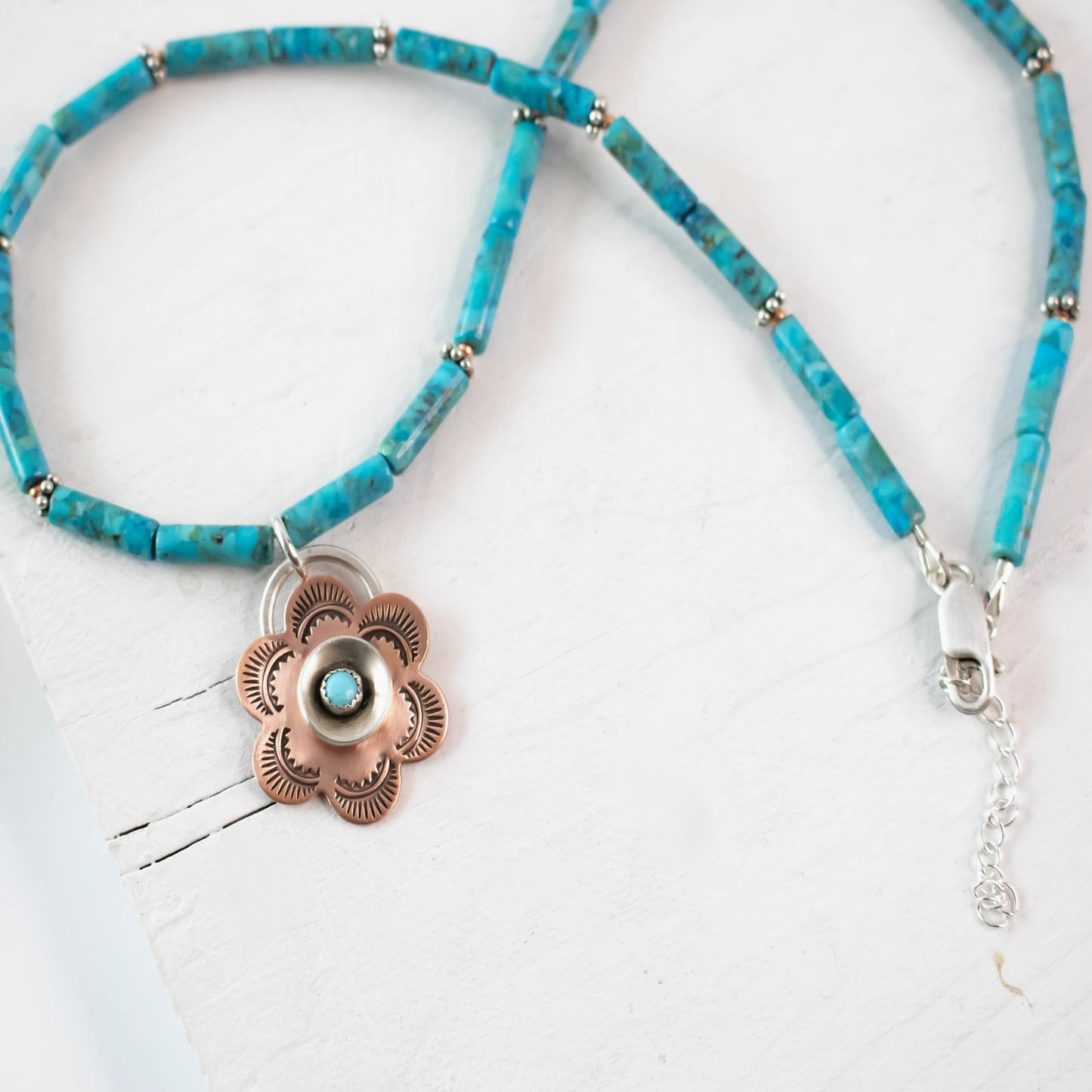 Blue Turquoise Copper Floral Southwest Necklace-Womens-LittleGreenRoomJewelry-LittleGreenRoomJewelry
