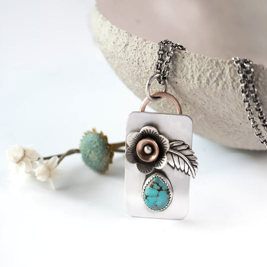 Turquoise Garden Flower Necklace-Womens-LittleGreenRoomJewelry-LittleGreenRoomJewelry