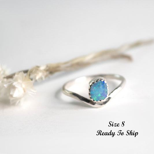 Aqua Australian Opal Stacking Ring-Womens-LittleGreenRoomJewelry-LittleGreenRoomJewelry