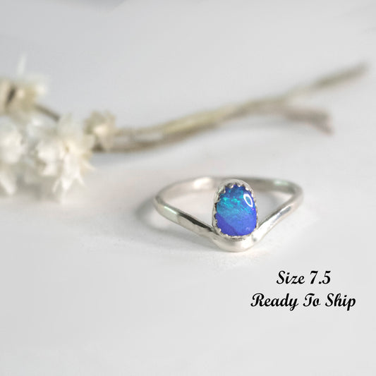 Blue Flash Australian Opal Chevron Ring-Womens-LittleGreenRoomJewelry-LittleGreenRoomJewelry