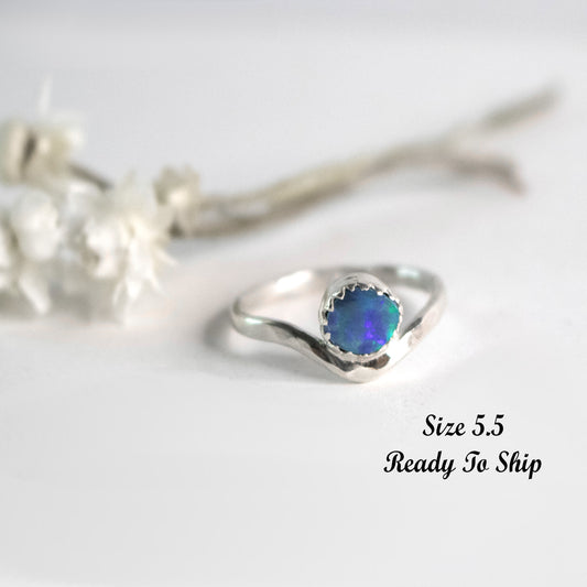 Chevron Stacking Ring With Australian Opal Stone-Womens-LittleGreenRoomJewelry-LittleGreenRoomJewelry